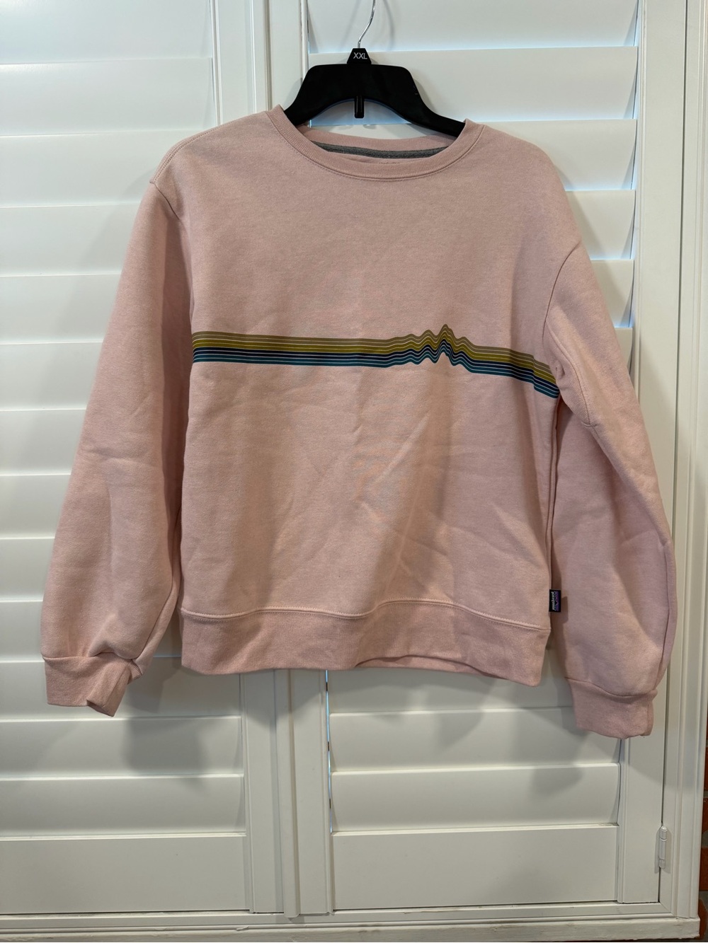 Patagonia Light Pink Crewneck with Multistripe Chest Detail